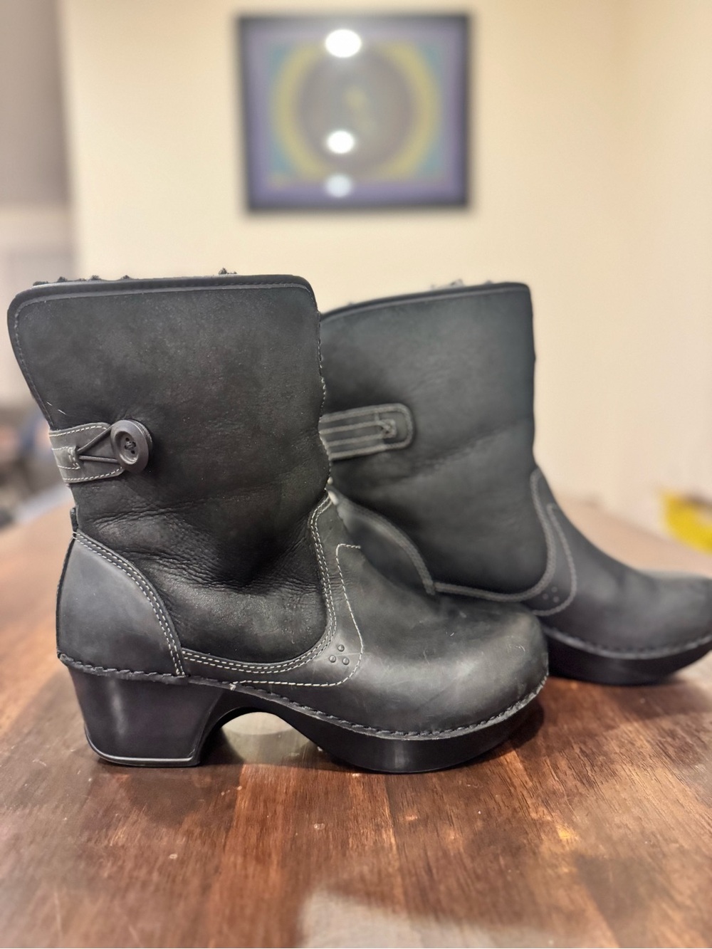 Dansko Harper Shearling Black Leather & Suede ankle Boots Size 40 (9.5 / 10)